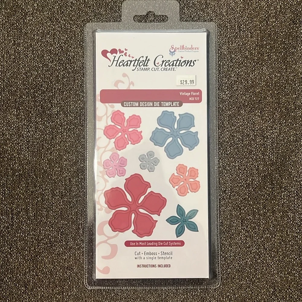 Heartfelt Creations open Vintage Floret Dies and Matching Stamp Set NWT Retired